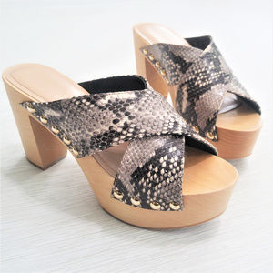 Diane Von Furstenberg DVF Snakeskin Wooden Sandals